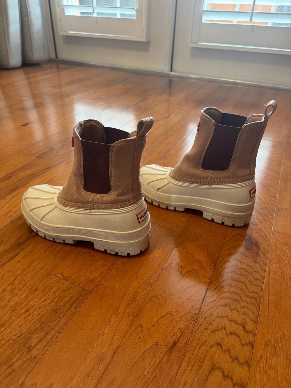 Hunter Pink Suede & Burgundy Elastic Chelsea Duck Boots - Picture 3 of 9